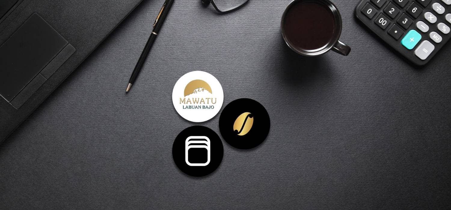 three customize smart tag/sticker on the dark desk with working properties surround them